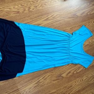 Light and dark blue high to low maxi dress